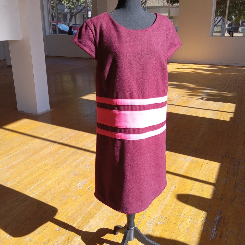 Deep Burgundy wine and Valentino pink mod like dress - Picture 4 of 6